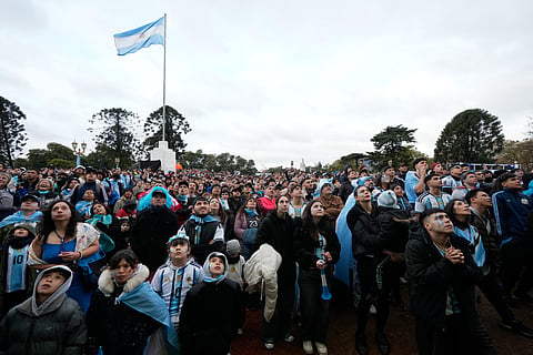 Fans watch the World Cup final soccer match between Argentina and Spain in Buenos Aires, Argentina, Sunday, July 19, 2026.