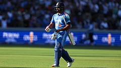 India's Rohit Sharma after being bowled by England's Jacob Bethell during the third ODI between England and India, at Lord's cricket ground, London, Sunday, July 19, 2026 - (Steven Paston/PA via AP)