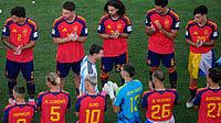 Spain Vs Argentina, FIFA World Cup 2026: Who Won The Final Match At New York New Jersey Stadium? (AP Photo/Matt Slocum) : Argentina's Lionel Messi (10) walks between Spain players during the medal ceremony after the World Cup final soccer match between Spain and Argentina in East Rutherford, N.J., near New York, Sunday, July 19, 2026.