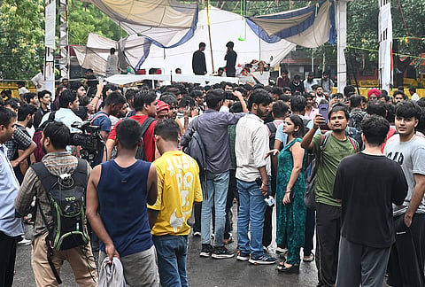 Crowds of students have begun gathering at Jantar Mantar on Tuesday, New Delhi, July 21, 2026. 