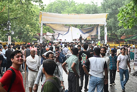 Crowds of students have begun gathering at Jantar Mantar on Tuesday, New Delhi, July 21, 2026. 
