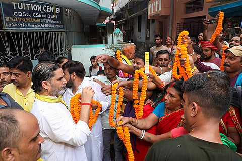 Jan Suraaj Party founder and party candidate from Bankipur assembly, Prashant Kishor during a voter outreach, in Patna.