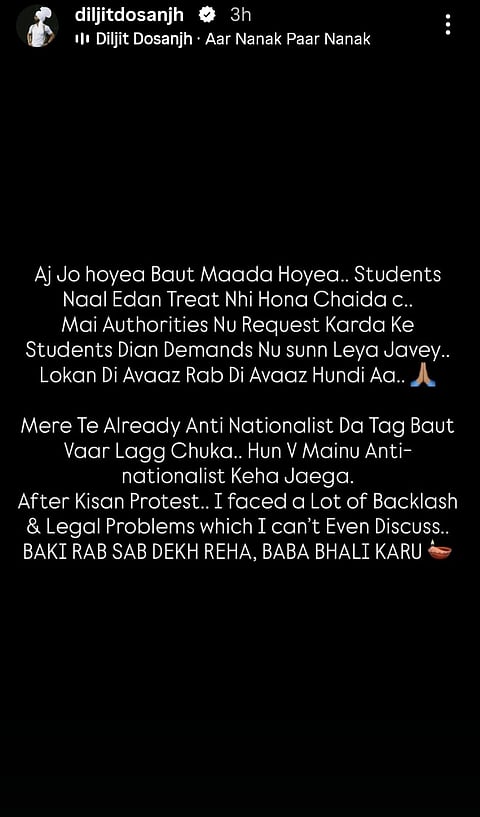 Diljit Dosanjh's post on CJP protest