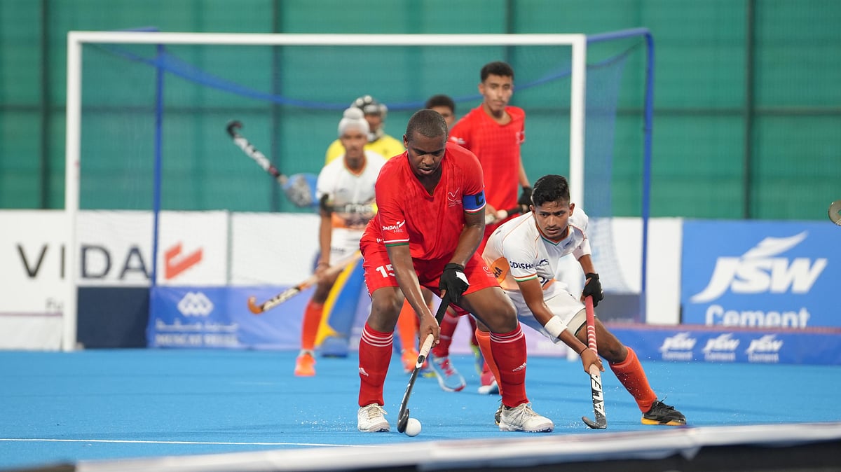 Ketan Kushwaha, captain of Indian sub-junior boys' team in action at the Youth Hockey5s Asian Championship in Muscat, Oman. - AP