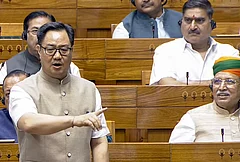 Union Minister of Parliamentary Affairs Kiren Rijiju speaks in the Lok Sabha during the Monsoon Session of the Parliament, in New Delhi. - Sansad TV via PTI