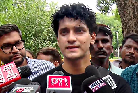 Cockroach Janta Party (CJP) chief spokesperson Saurav Das addresses the media over the ongoing student protests against the alleged NEET-UG paper leak and after a meeting with Union Health Minister JP Nadda, at Jantar Mantar, in New Delhi.