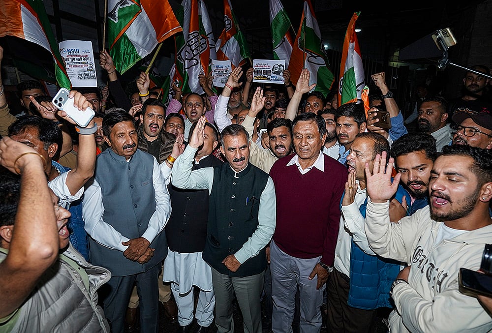 Himachal Pradesh Chief Minister Sukhvinder Singh Sukhu protests in Shimla.