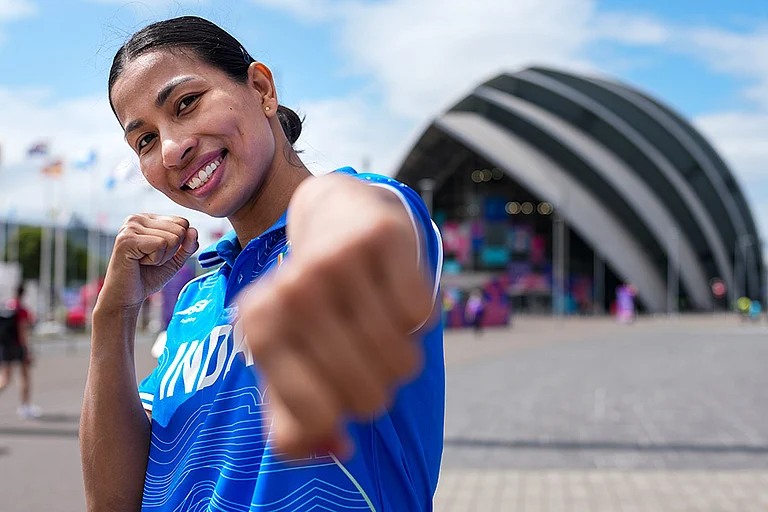 Indian boxer Lovlina Borgohain poses after a training session for the Glasgow Commonwealth Games 2026, at the SEC Centre in Glasgow, Scotland. - | Photo: PTI/Ravi Choudhary