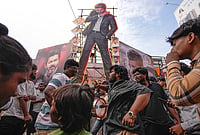 | Photo: PTI/R Senthilkumar : A huge cutout and hoardings of Tamil Nadu Chief Minister and actor Joseph Vijay installed as fans celebrate the theatrical release of his film ‘Jana Nayagan’, in Chennai, Thursday, July 23, 2026. 