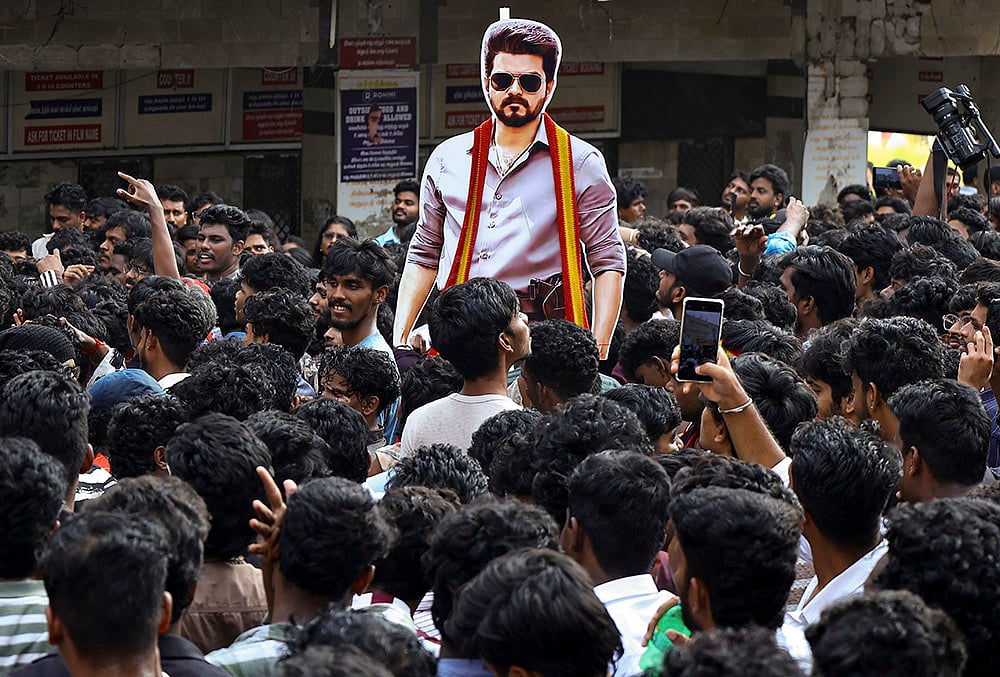 cutout of Tamil Nadu Chief Minister and actor Joseph Vijay 