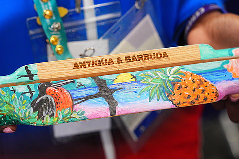 A view of the Antigua and Barbuda 2026 Commonwealth Games baton at a reception for representatives of Governments, the Commonwealth and the Games, at The Hydro in Glasgow, Scotland, ahead of the opening ceremony of the 2026 Commonwealth Games.