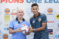 East Bengal Vs Mohun Bagan LIVE Streaming, Durand Cup 2026: When, Where To Watch Kolkata Derby On TV And Online? Durand Cup : Antonio López Habas, Head Coach, East Bengal FC, and Jeakson Singh Thounaojam, player, East Bengal FC, pose with the official match ball of the 135th IndianOil Durand Cup during the official pre-match press conference on Friday.