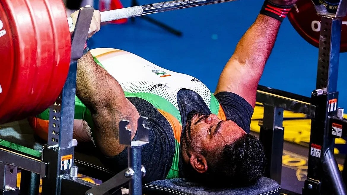 Jhandu Kumar performing during the para powerlifting even in the Commonwealth Games 2026 - Photo Credit - SAI