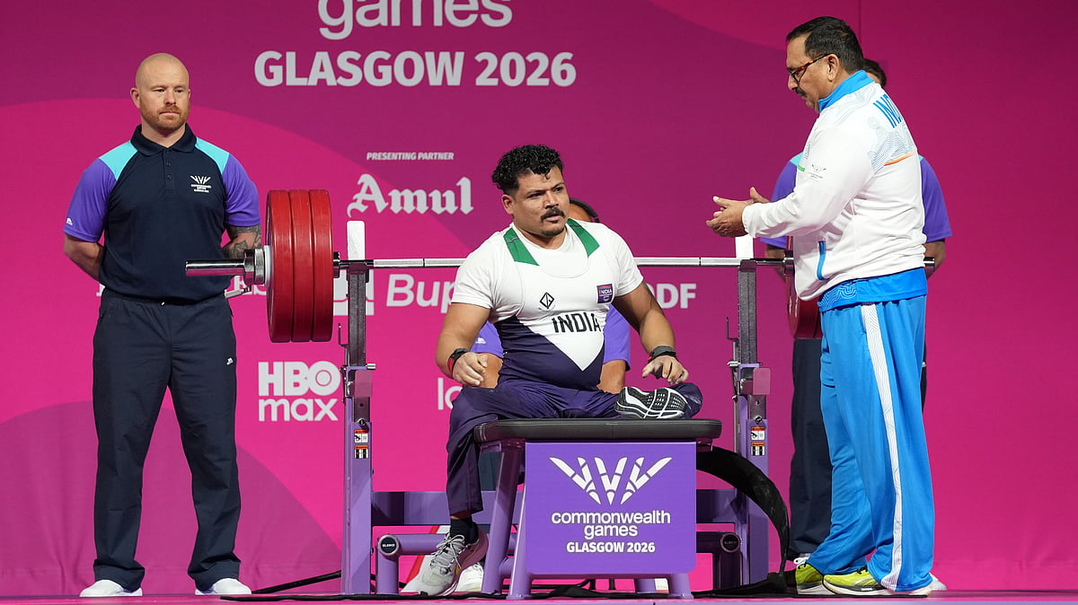 India's Parmjeet Kumar reacts after a successful lift in the men's lightweight para powerlifting during the Commonwealth Games in Glasgow, Scotland, Friday, July 24, 2026 - (AP Photo/Eranga Jayawardena)