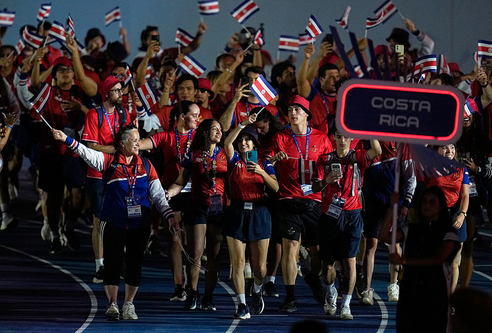 Athletes of Costa Rica parade during the opening ceremony of the Central American and Caribbean Games in Santo Domingo, Dominican Republic, Friday, July 24, 2026. 