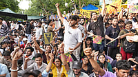 Outlook India : Protesters raise slogans during the Cockroach Janta Party-led demonstration