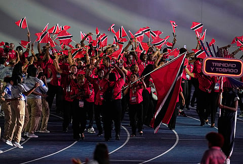 Athletes of Trinidad and Tobago parade during the opening ceremony of the Central American and Caribbean Games in Santo Domingo, Dominican Republic, Friday, July 24, 2026. 
