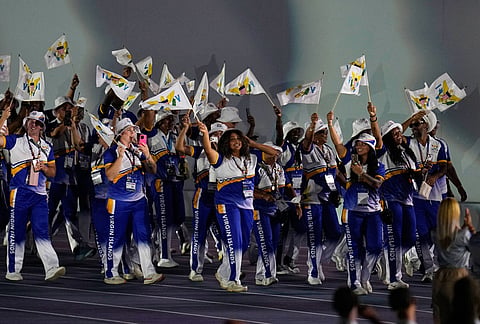 Athletes of the United States Virgin Islands parade during the opening ceremony of the Central American and Caribbean Games in Santo Domingo, Dominican Republic, Friday, July 24, 2026. 
