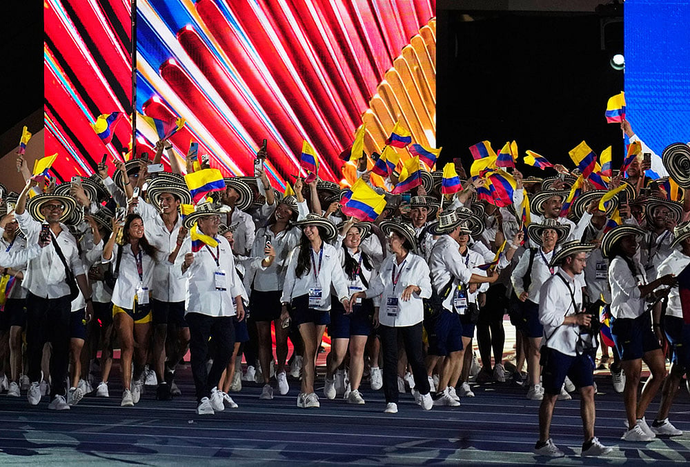Athletes of Colombia parade during the opening ceremony of the Central American and Caribbean Games in Santo Domingo, Dominican Republic, Friday, July 24, 2026.