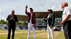 West Indies and Pakistan captains in toss ahead of 1st Test match 2026. - windiescricket/X