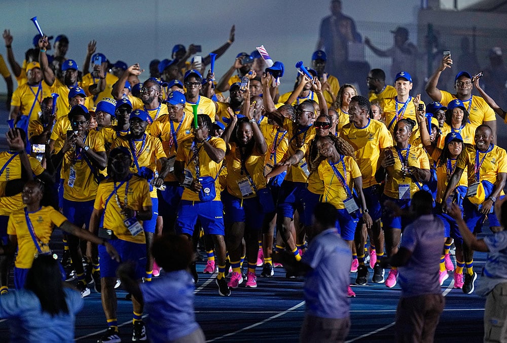 Athletes of Barbados parade during the opening ceremony of the Central American and Caribbean Games in Santo Domingo, Dominican Republic, Friday, July 24, 2026. 
