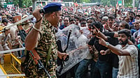 CJP to Launch Website to Identify Police Personnel Over July 20 Protest Crackdown, Plans Legal Action Money Sharma : Security personnel stop Cockroach Janata Party (CJP) supporters as they raise slogans during a protest march