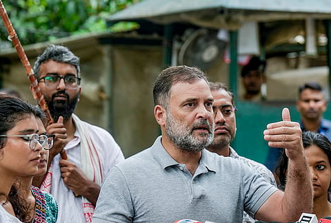 LoP in Lok Sabha and Congress MP Rahul Gandhi addresses a press conference amid the ongoing protest over the NEET paper leak issue, in New Delhi.