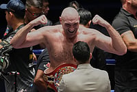 Kisses, Charity And Netflix: Tyson Fury's Bizarre Pattaya Exhibition Against Mariusz Wach | Photo: AP/Sakchai Lalit : Tyson Fury, of England celebrate after winning against Mariusz Wach of Poland during a heavyweight charity bout at Max Muay Thai Stadium in Pattaya, Thailand, Friday, July 24, 2026.