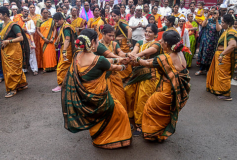 Women participate in a rally to celebrate 'Ashadhi Ekadashi', in Mumbai, Maharashtra.