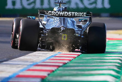 Britain's George Russell steers his Mercedes during the second practice session ahead of Sunday's Formula One Hungarian Grand Prix auto race, at the Hungaroring racetrack in Mogyorod, near Budapest, Hungary, Friday, July 24, 2026.