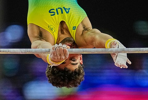 Australia's Ritam Malik competes at the Horizontal bar during men's team final and individual qualification of Artistic Gymnastics at the Commonwealth Games in Glasgow, Scotland, Friday, July 24, 2026. 