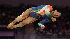 India's Protistha Samanta competes on the floor exercise during the women's team final and individual qualification of Artistic Gymnastics at the Commonwealth Games in Glasgow, Scotland, Saturday, July 25, 2026 - (AP Photo/Kin Cheung)