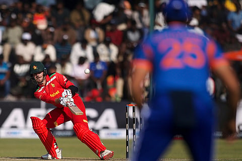 Zimbabwe's batsman Brian Bennett plays a reverse shot during the second T20 cricket match between Zimbabwe and India in Harare, Zimbabwe.