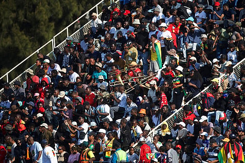 Fans watch the second T20 cricket match between Zimbabwe and India in Harare, Zimbabwe.
