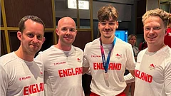England gymnast Gabriel Langton posing with his team members after returning from the hospital. - insta/officialteamengland