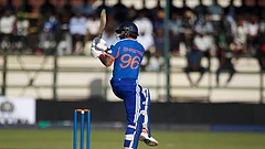 India's captain Shreyas Iyer watches his shot during the first T20 cricket match between Zimbabwe and India in Harare, Zimbabwe, Thursday, July 23, 2026. - | Photo: AP/Wonder Mashura