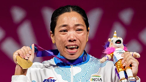 PTI Photo/Ravi Choudhary : Glasgow: Indias Mirabai Chanu wins gold medal in the womens 48kg Final weightlifting competition at the 23rd Commonwealth Games, in Glasgow, Scotland, Sunday, July 26, 2026. She clinched her third successive Commonwealth Games gold medal in the womens 48kg category.