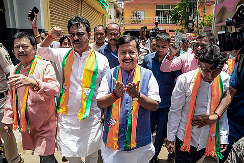 BJP National President Nitin Nabin during a door-to-door campaign in support of  party candidate Neeraj Kumar Sinha ahead of Bankipur Assembly by-elections, in Patna.