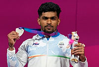 | Photo: AP/Manish Swarup : India's Muthupandi Raja celebrates after wining silver medal in the men 65 kilogram weightlifting during the Commonwealth Games in Glasgow, Scotland, Sunday, July 26, 2026. 