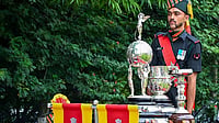 thedurandcup/X : Trophies for the commencement of 'Trophy Tour' of the 'Durand Cup' tournament 2026 displayed.