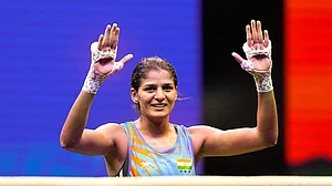 | Photo: PTI/Gurinder Osan : Indias Jaismine Lamboria celebrates after being declared the winner in the women’s 57kg final match against Chinese Taipeis Wu Shih Yi at the World Boxing Cup Finals 2025, in Greater Noida, Uttar Pradesh, Thursday, Nov. 20, 2025.