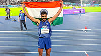 afiindia/X : Sarvesh Kushare celebrates after winning silver medal in men's high jump final in Commonwealth Games 2026.