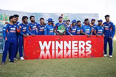 India's captain Shreyas Iyer, center, holds a trophy as he celebrate with teammates following the third T20 cricket match against Zimbabwe in Harare, Zimbabwe. - | Photo: AP/Wonder Mashura