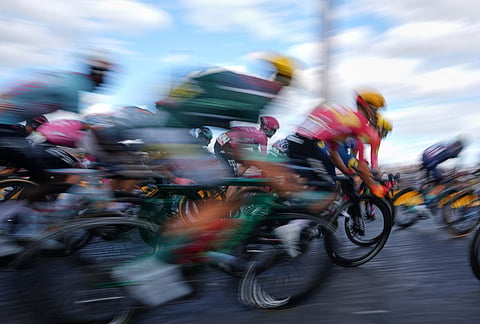 The pack rides during the last stage of the Tour de France cycling race with start and finish in Paris, Sunday, July 26, 2026. 