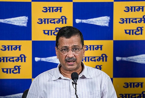 AAP National Convenor Arvind Kejriwal addresses a press conference regarding a meeting for ethanol fuel on coming Saturday at Constitution Club, at party office, in New Delhi.