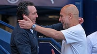 | Photo: AP/Alastair Grant : Aston Villa's head coach Unai Emery, left, and Manchester City's head coach Pep Guardiola greet before a Premier League soccer match between Manchester City and Aston Villa in Manchester, England.