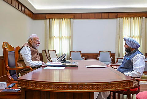 Prime Minister Narendra Modi during a meeting with Punjab BJP state President Kewal Singh Dhillon, in New Delhi. 