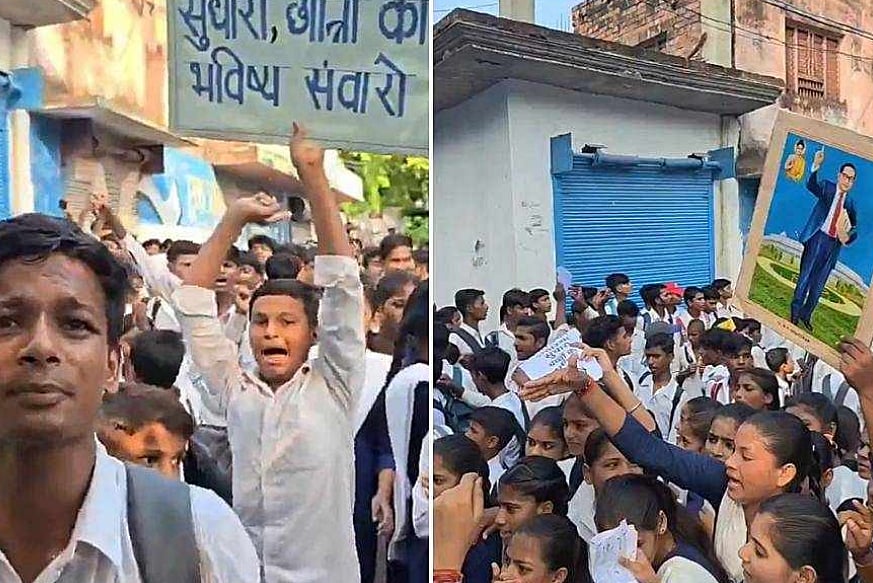 UP Schoolchildren In Fatehpur Take To Streets Over Poor School Infrastructure - Screengrab from Social Media 
