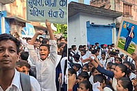 Screengrab from Social Media  : UP Schoolchildren In Fatehpur Take To Streets Over Poor School Infrastructure