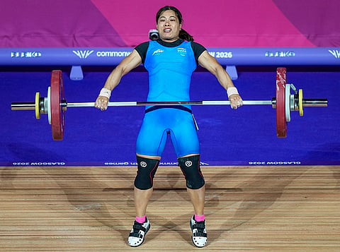 India's Bindyarani Devi competes in the Women's 58kg weightlifting event at the Commonwealth Games 2026, in Glasgow, Scotland, Monday, July 27, 2026. 